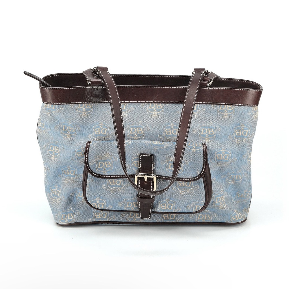 Dooney & Bourke East West Canvas / Leather Trim Donegal Crest Tote Shoulder Bag